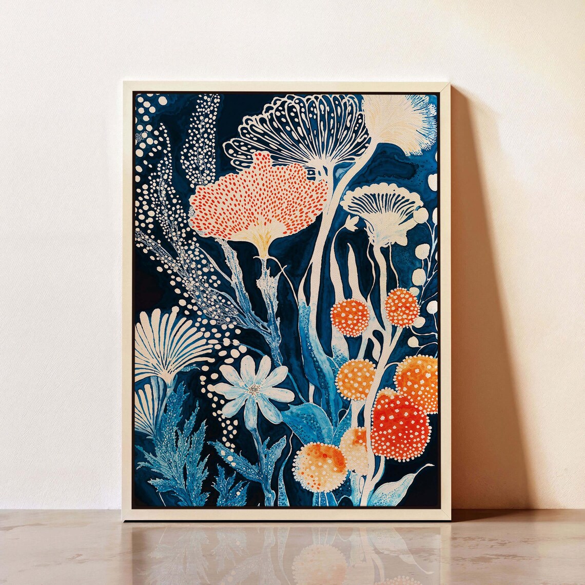 Yayoi Kusama Botanical Art, Indigo Wall Art Print