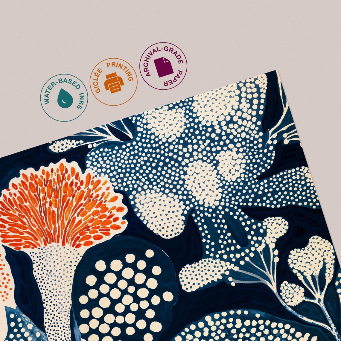 Golden Bloom Cyanotype Botanical Exhibition Poster in Oak Frame - Image 3