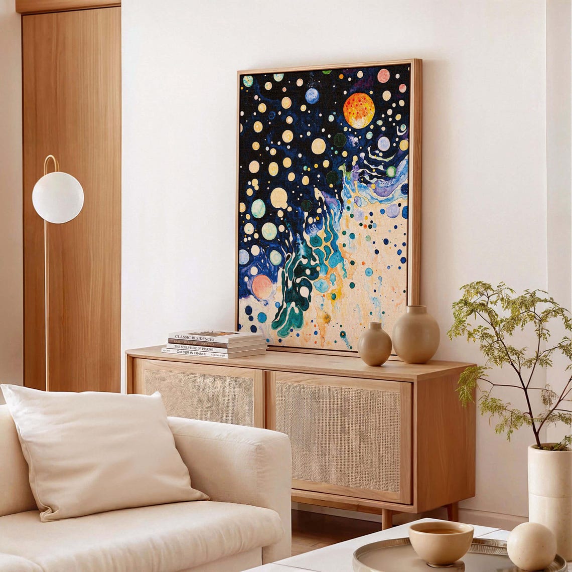 Starry Blue Cosmic Night Sky Abstract Watercolor Dot Art Poster - Image 3