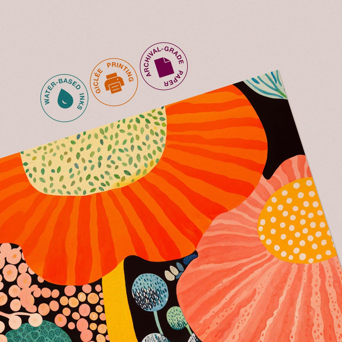 Orange Poppy Coral Daisy Dotted Floral Poster with Exhibition Text - Image 3