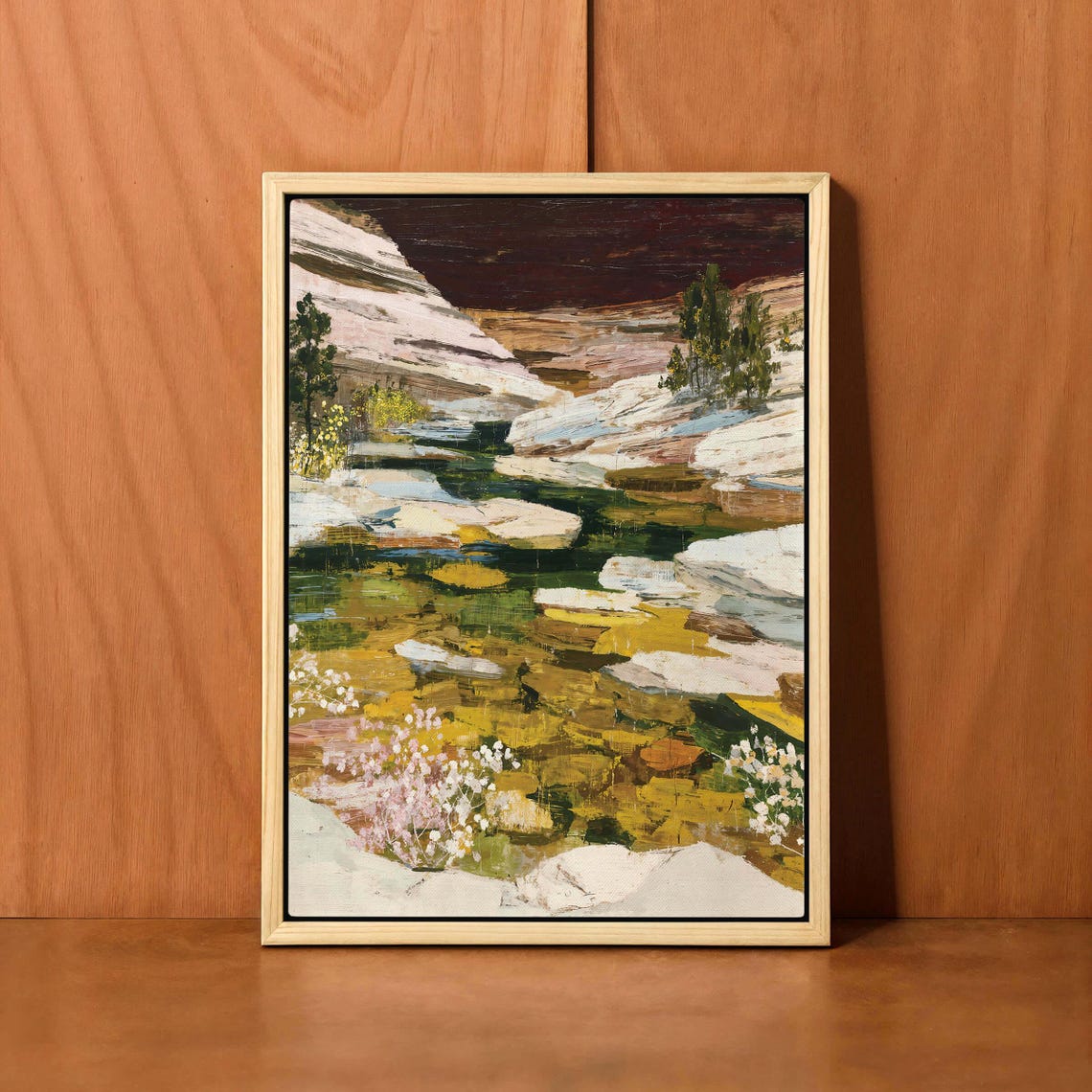 Abstract Mountain River Gorge White Rocks Colorful Water Poster