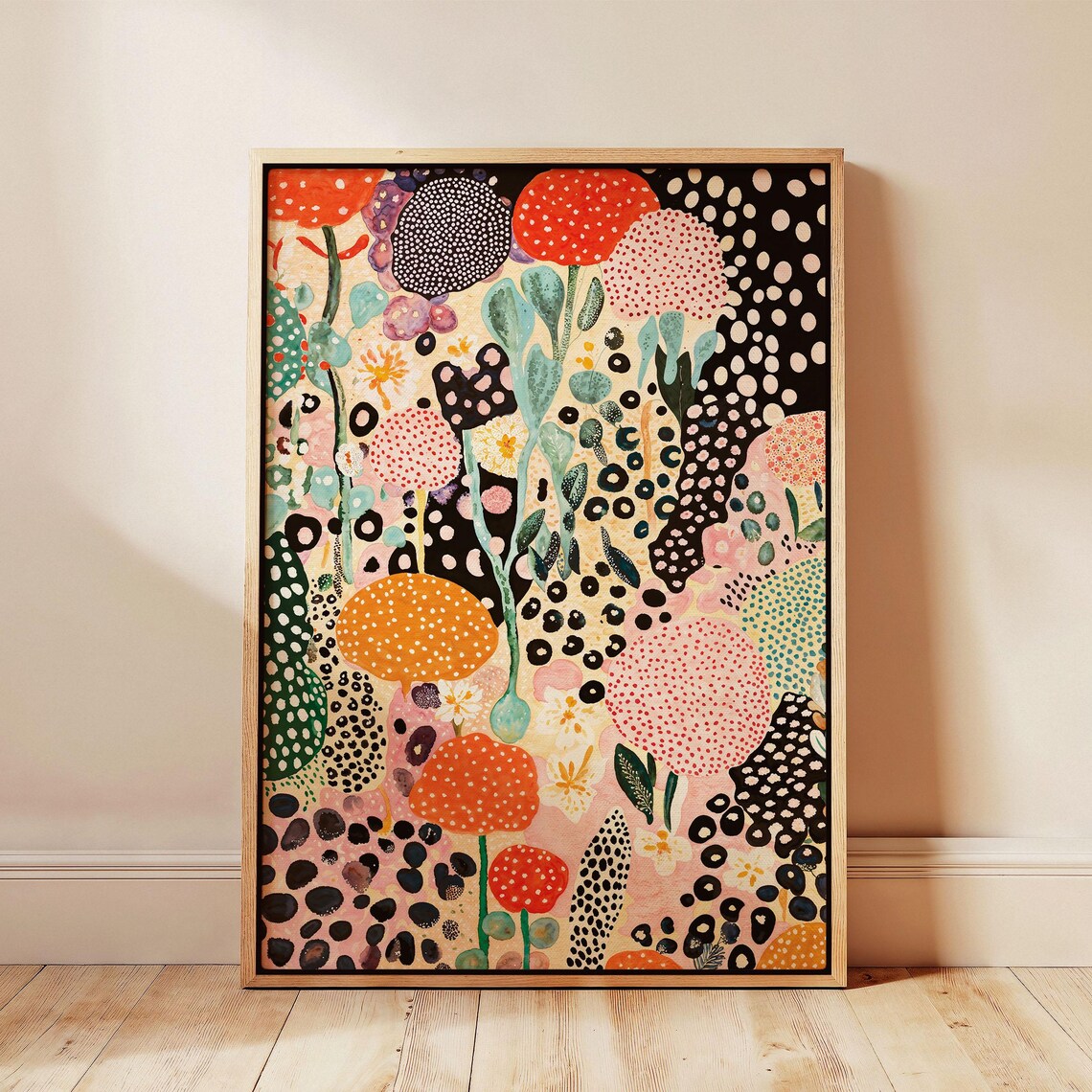 Yayoi Kusama Coral Lollipop Flower Meadow Dot Artwork Floral Poster