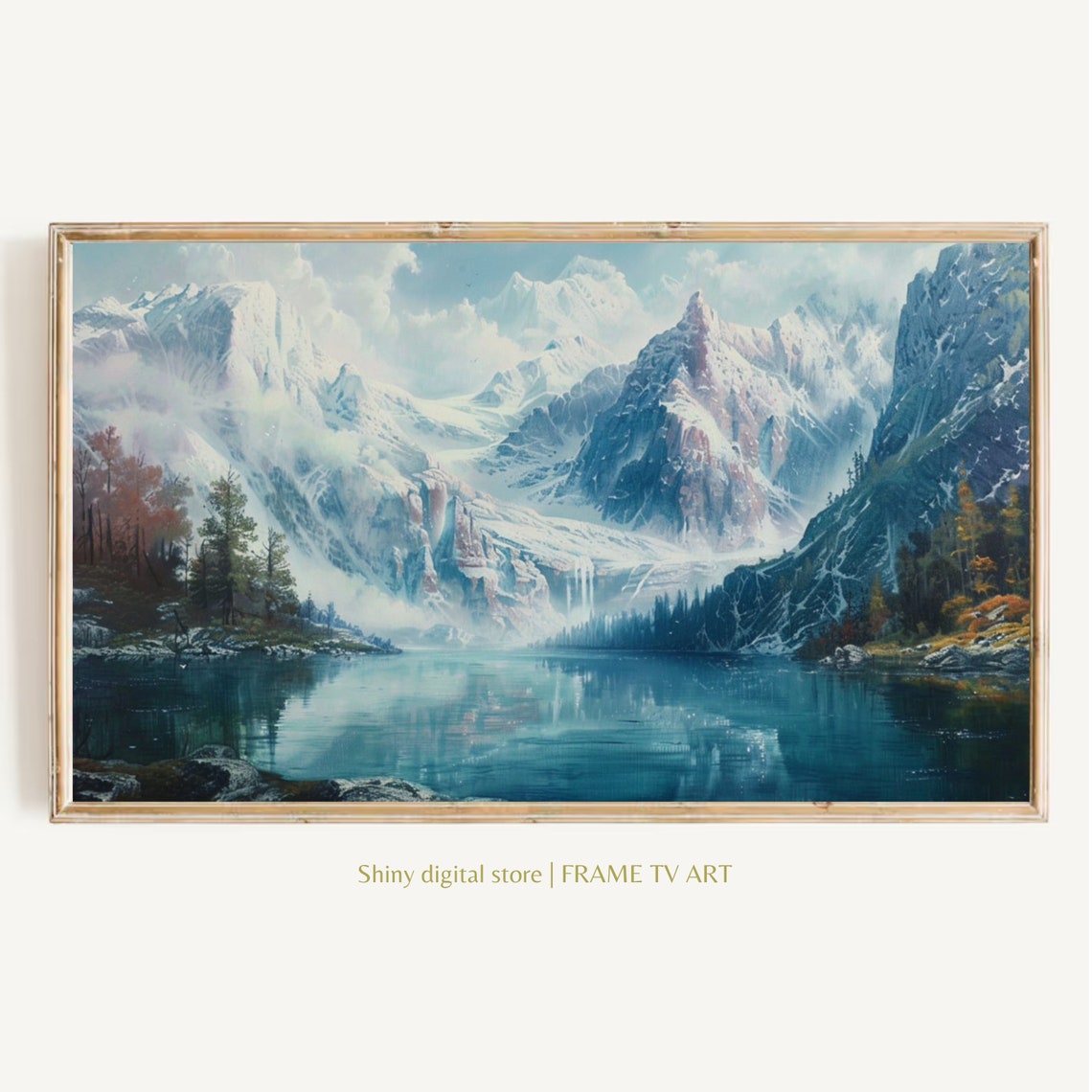 Snowy Alpine Peaks Misty Mountain Lake Reflection Winter Poster