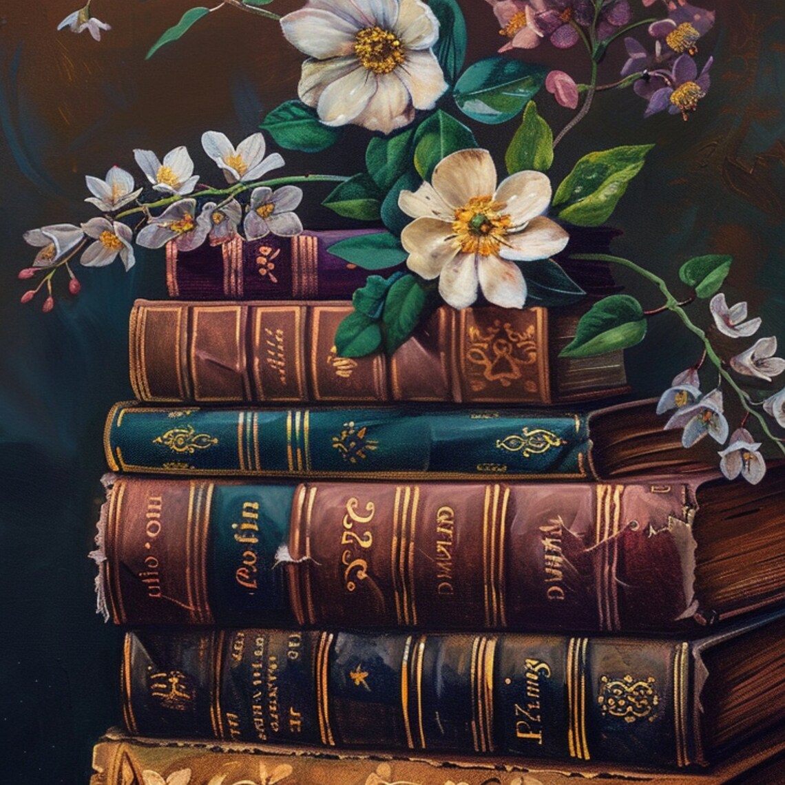 Book Stack Art, Rustic Spring Farmhouse Decor - Image 3