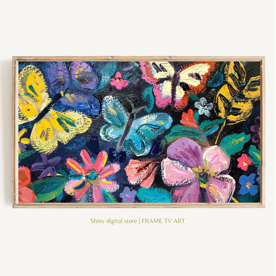 Maximalist Butterfly Blossom Garden Impasto Floral Art Poster