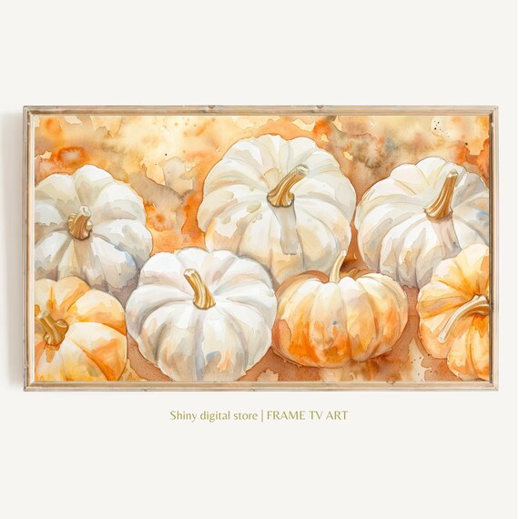 Neutral White Pumpkin Watercolor Fall Harvest Decor Autumn Wall Art