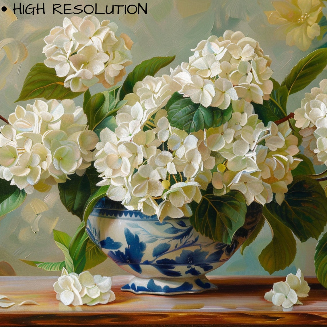 White Hydrangeas Porcelain Vase Still Life Spring Floral Art Poster - Image 3