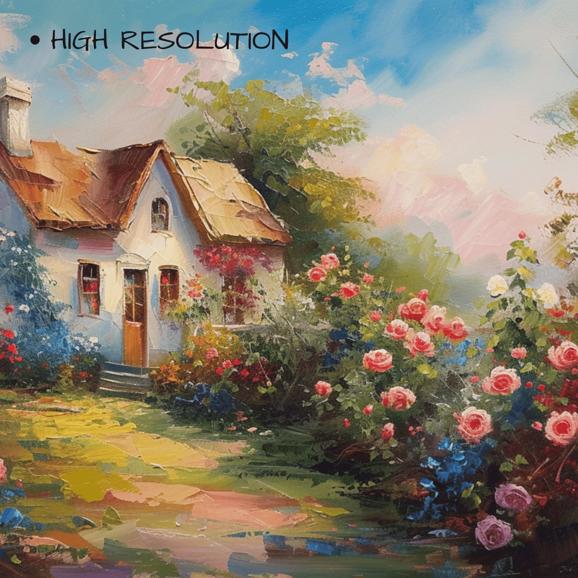 Thatched Cottage Rose Garden White Picket Fence Countryside Art Poster - Image 3
