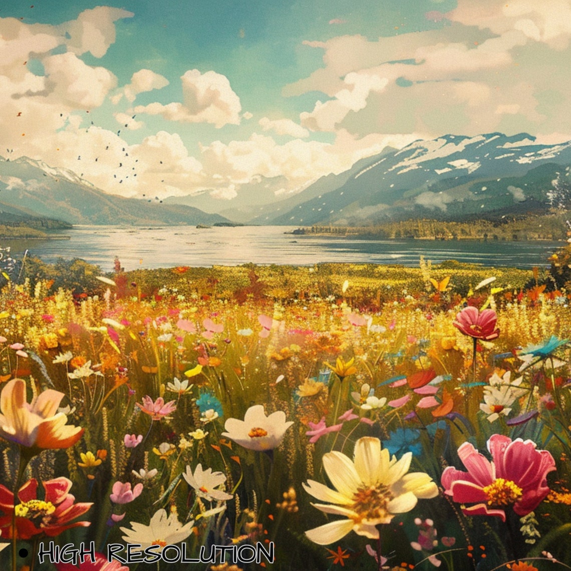 Frame Tv Art Summer Wildflower Field By Sea Vintage Spring Field Of Flowers Tv Art Warm Tone Cottagecore Tv Art - Image 3