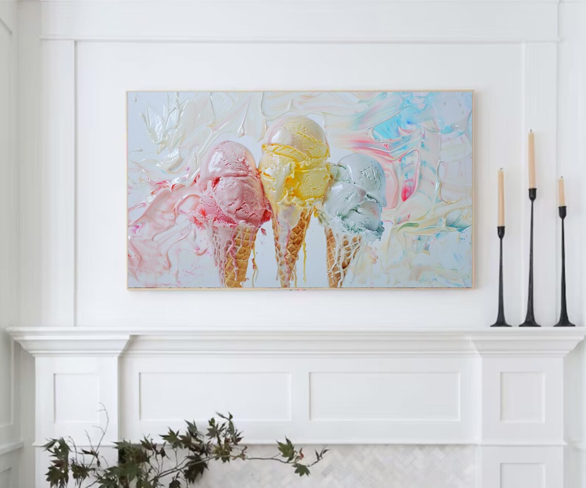 Melting Ice Cream Cones Pink Yellow Mint Pastel Pop Art Dessert Poster - Image 2