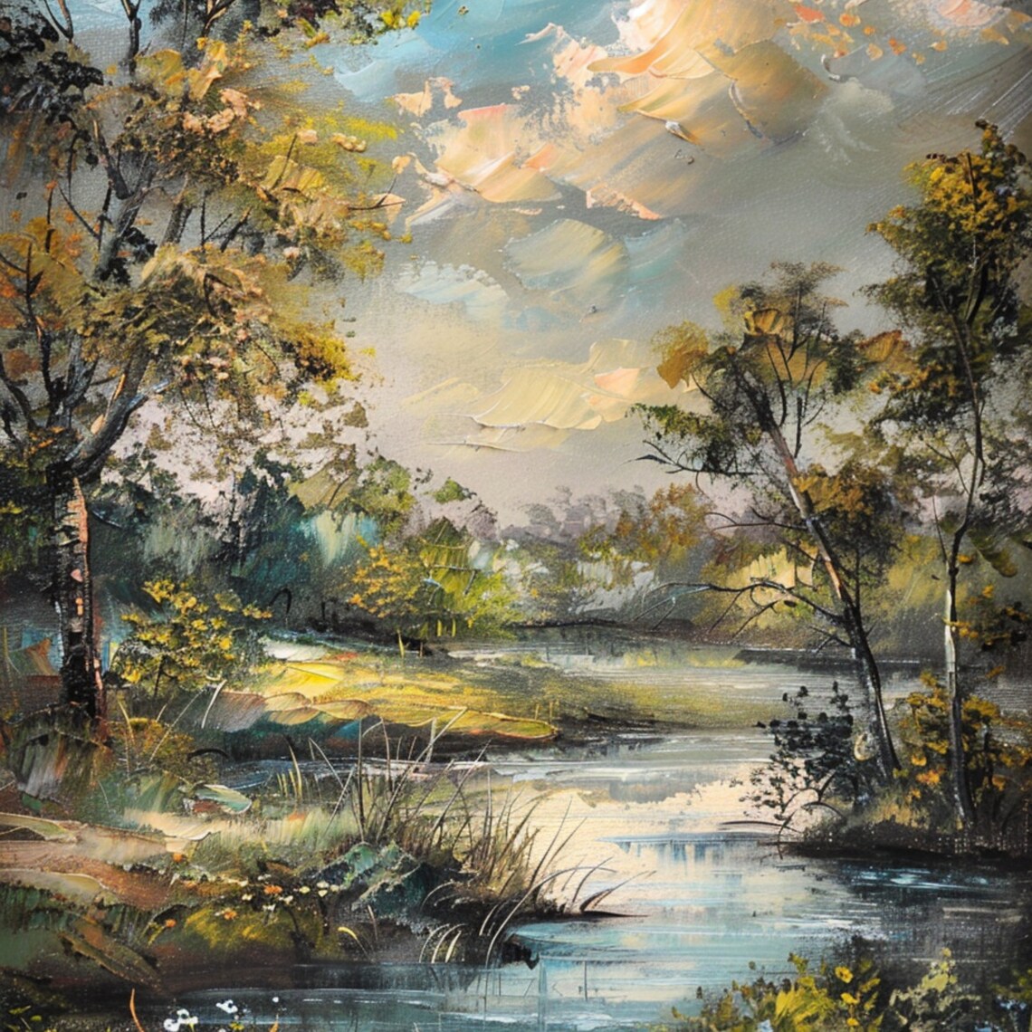 Winding River Summer Forest Sunlit Trees Vintage Landscape Poster - Image 3