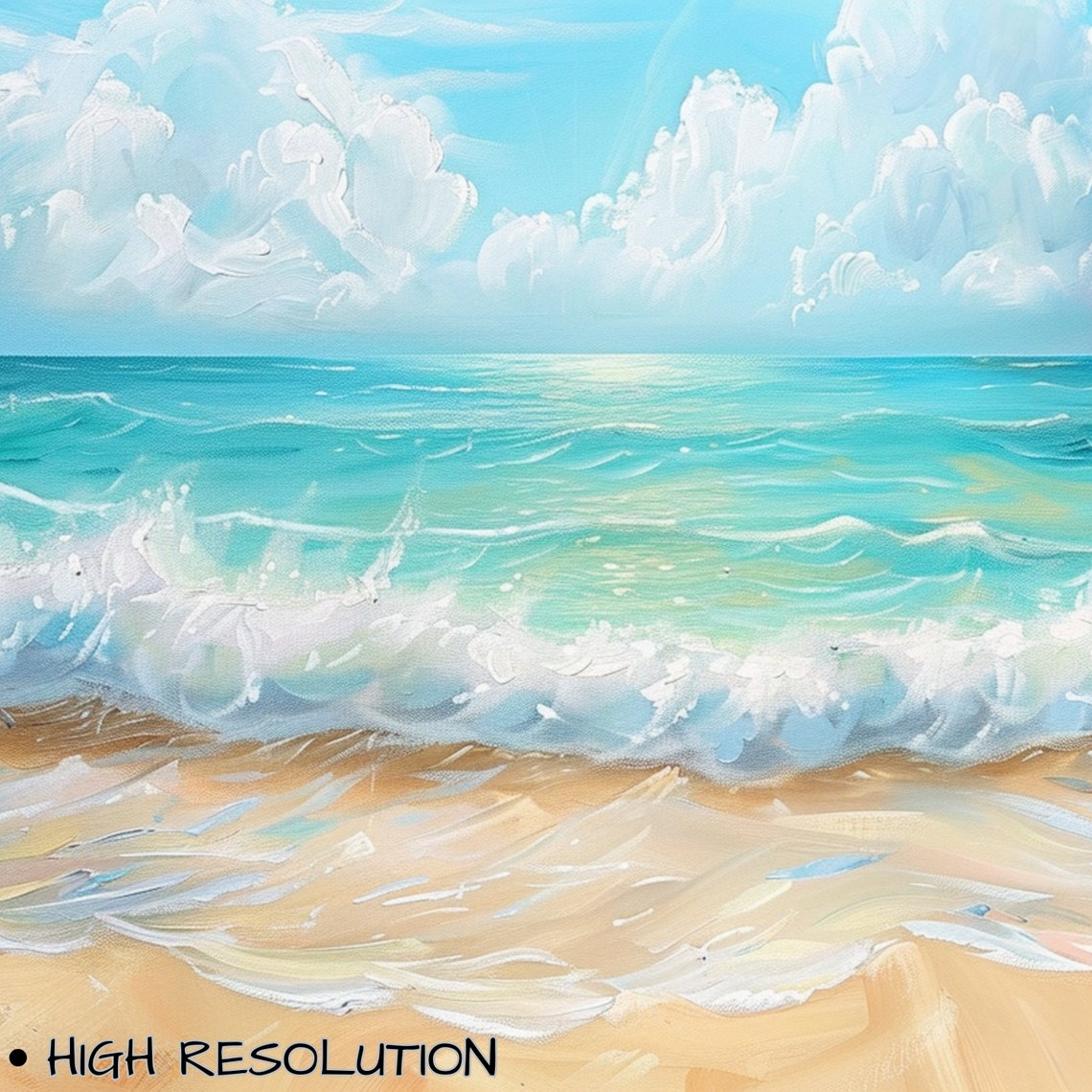 Summer Frame Tv Art Colorful Beach Seascape Instant Painting Textured Cute Pastel Art For Tv - Image 3