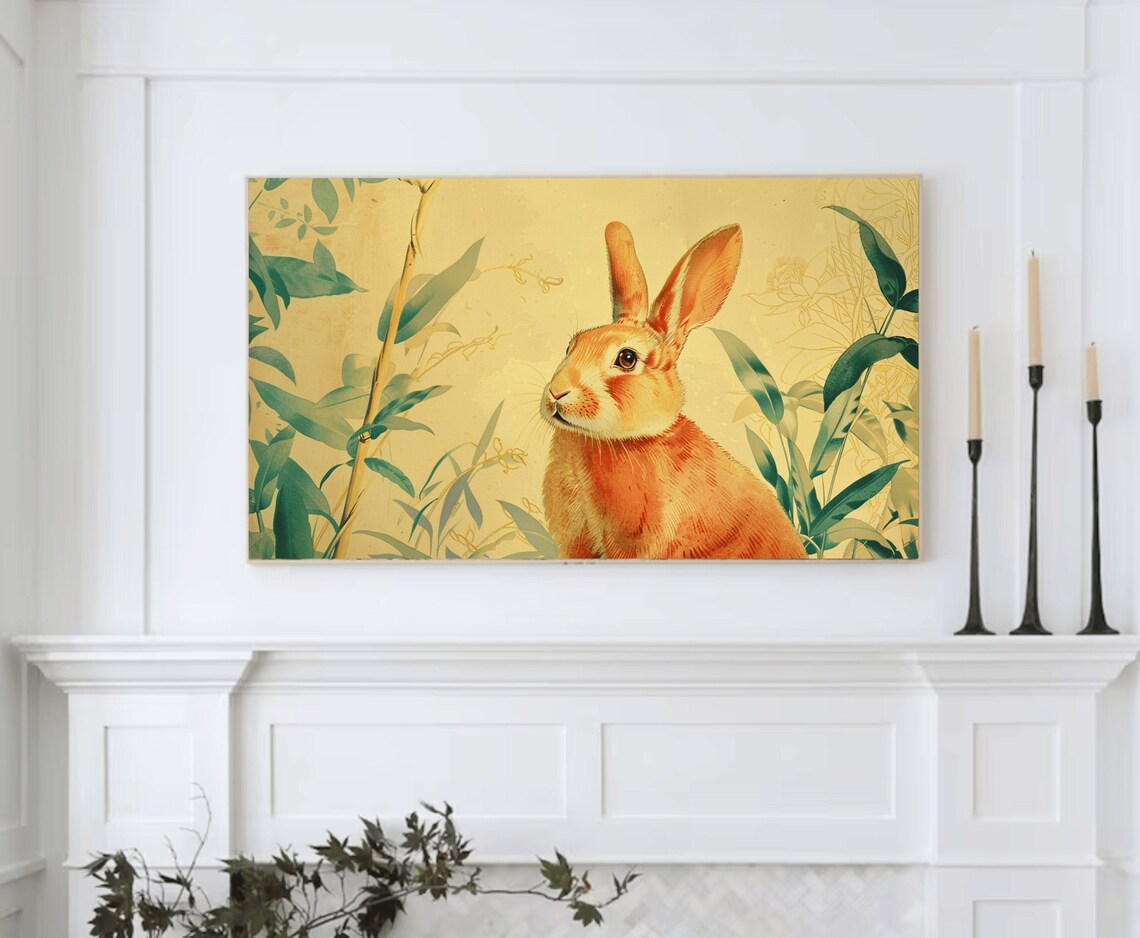 Ginger Rabbit Botanical Portrait Cream Background Vintage Easter Bunny Print - Image 2