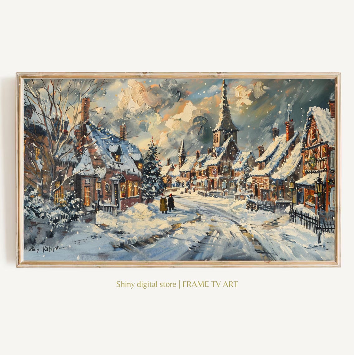 Winter Frame Tv Art Christmas Village Painting Xmas Houses Winter Snow Art File For Tv Neural Toned Tv Art