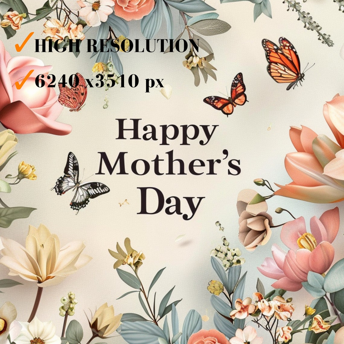 Happy Mothers Day Blush Flowers Butterflies Spring Greeting Art Poster - Image 3