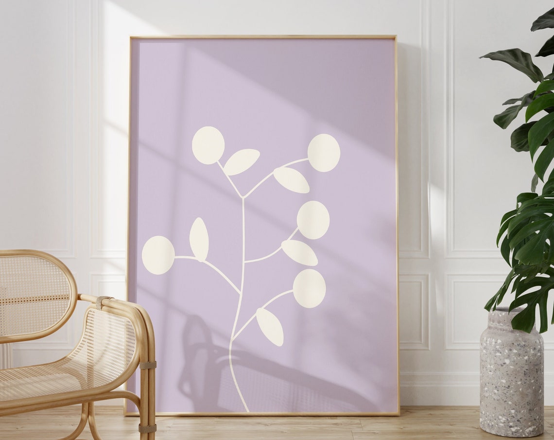 Lilac Minimalist White Branch Botanical Line Art Wall Poster