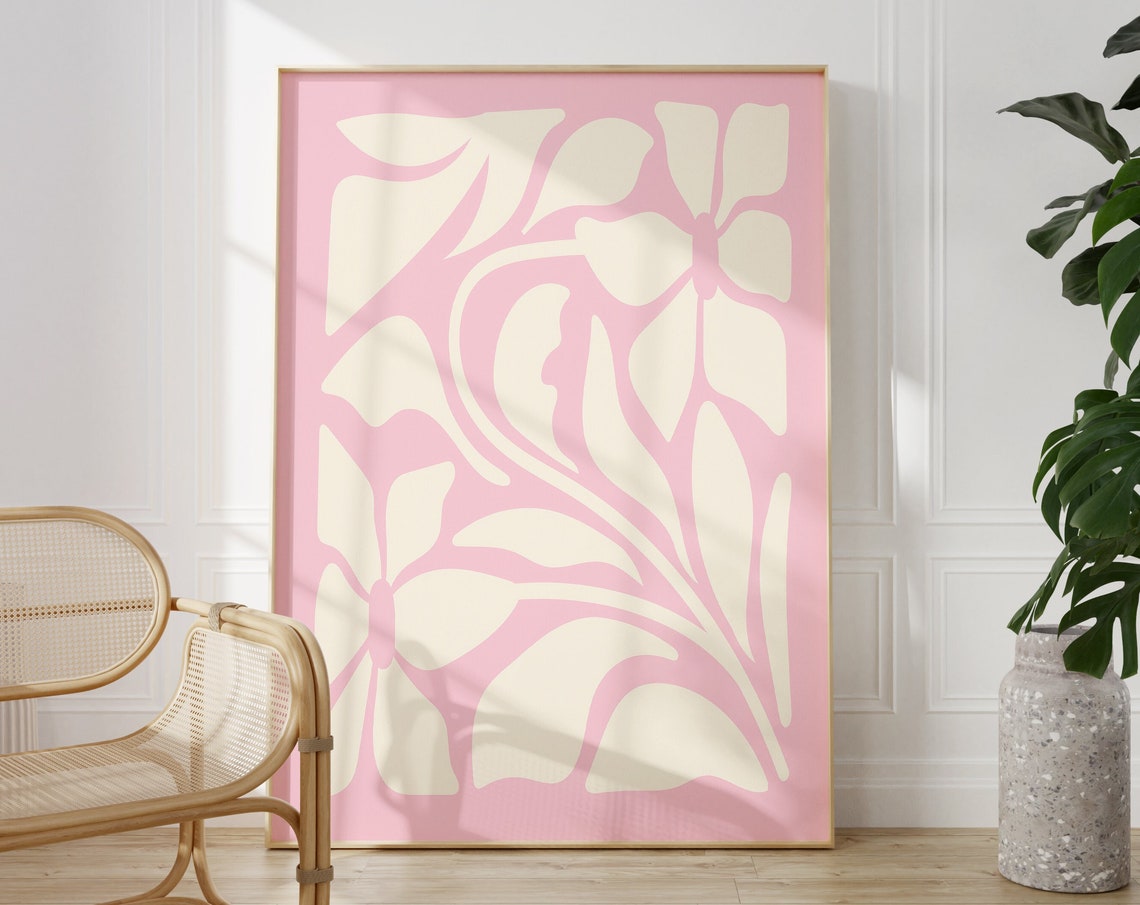 Blush Pink Cream Abstract Floral Organic Boho Botanical Art Poster