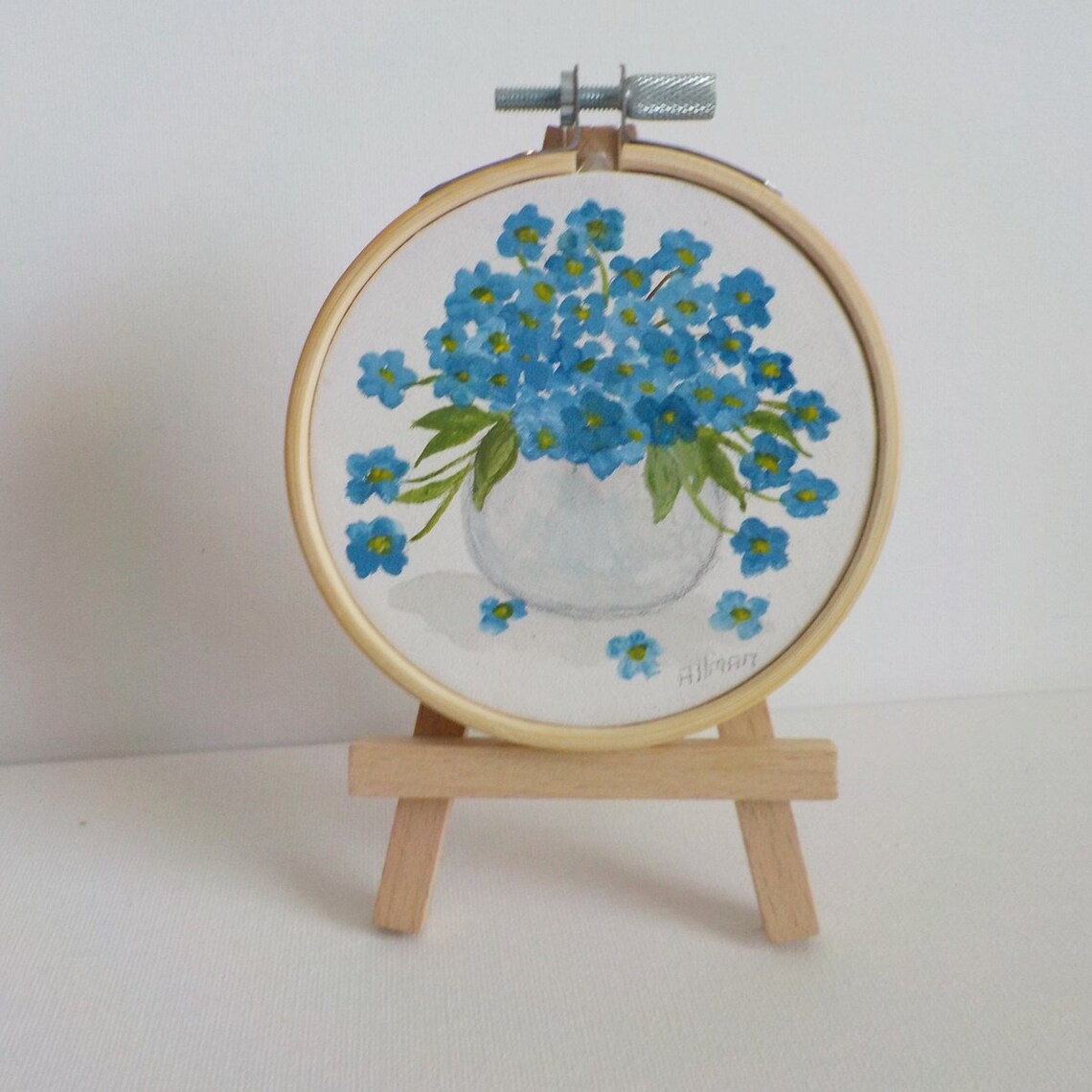 Forget Me Knot Watercolor Art Print, Miniature Easel - Image 3