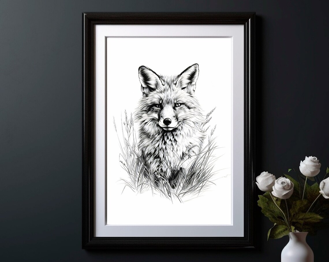 Fox Poster Print Minimalist Sketch Style Instant