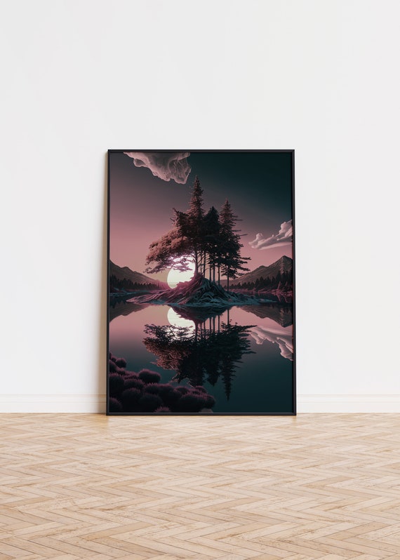 Woods Sunset Poster Unique Reflection Trendy Wall Art Printed Forest