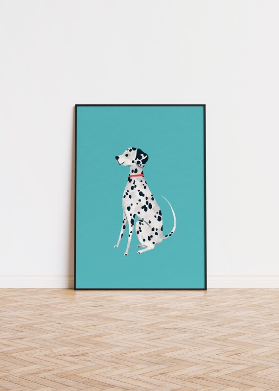 Dalmatian Dog Illustration on Turquoise Modern Nursery Art Poster