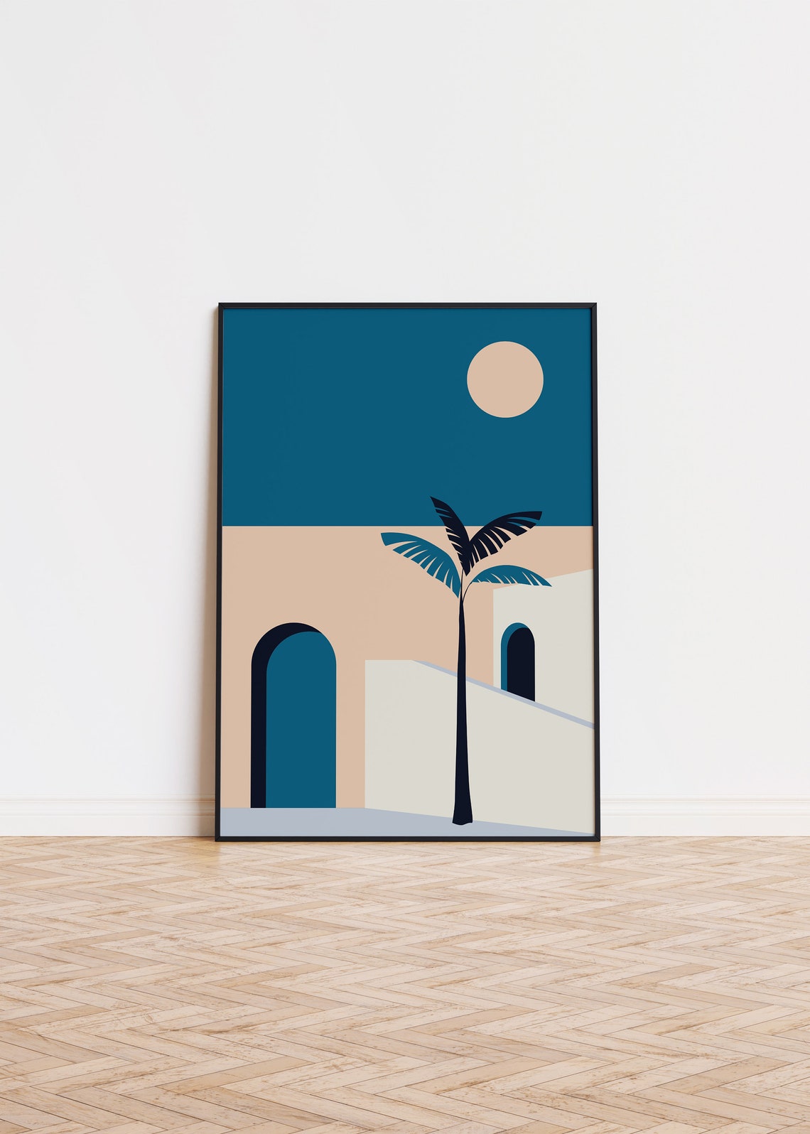Modern Geometric Summer Palm Tree Arch Mediterranean Art Poster