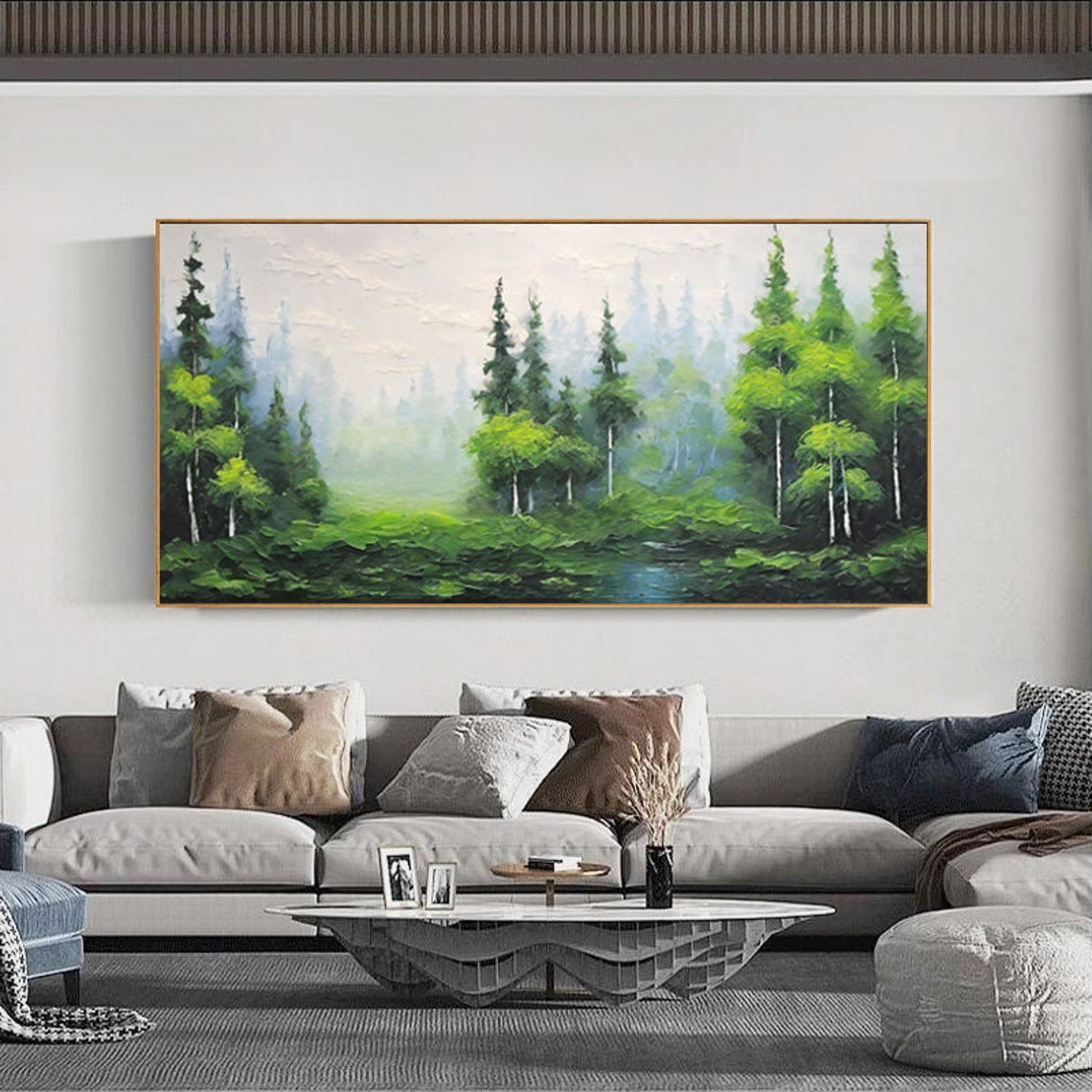 Serene Misty Green Forest Landscape With Tall Pine Trees Poster - Image 2