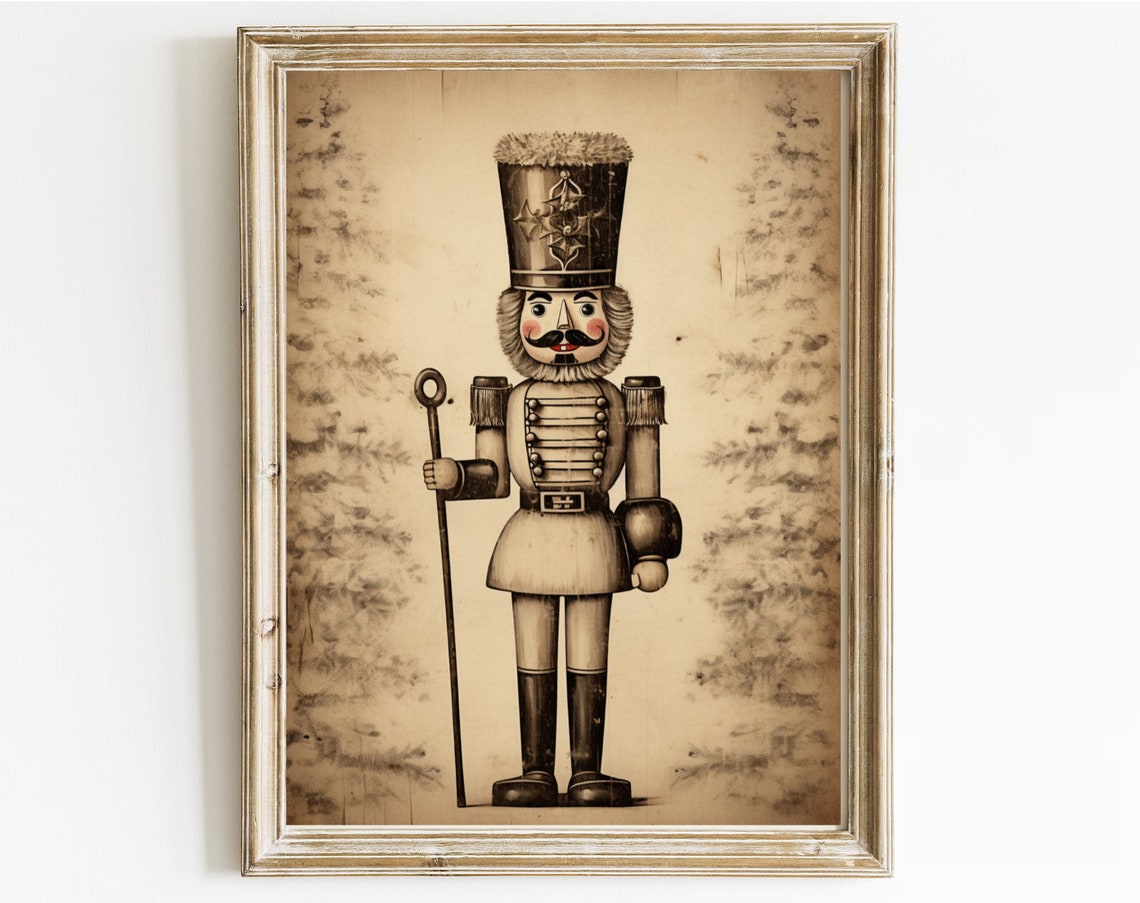 Vintage Nutcracker Soldier Sepia Tone Rustic Christmas Decor Art Print