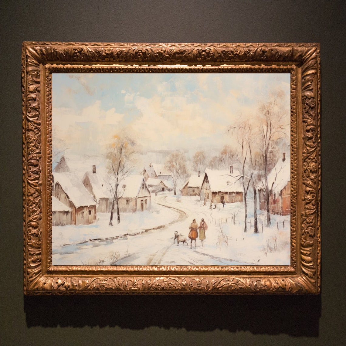 Snow Covered Village Impressionist Winter Painting Landscape Art Print - Image 2