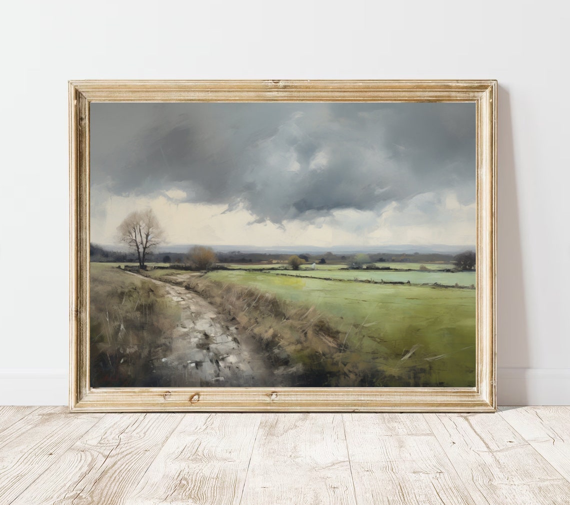 Stormy Countryside Path Dramatic Sky Rural Landscape Painting Poster - Image 3
