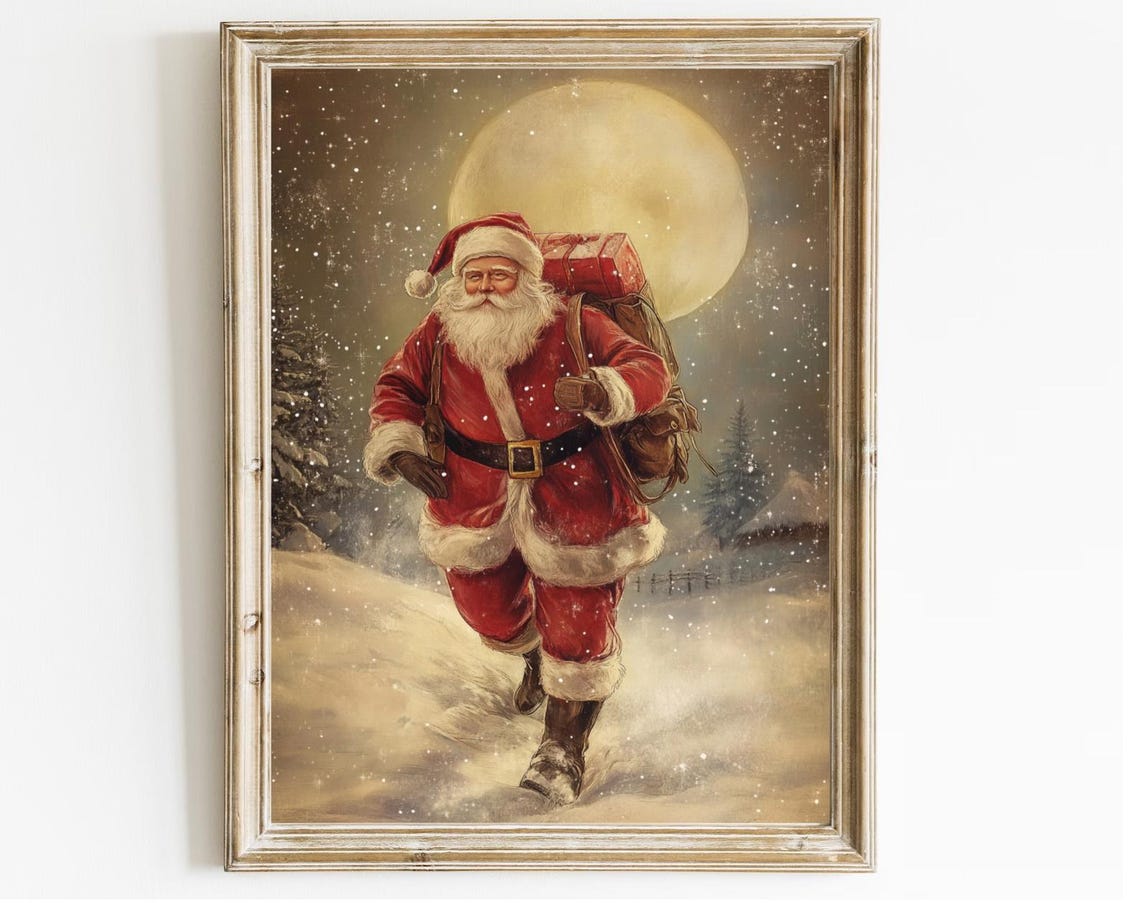 Santa Claus Gift Sack Full Moon Snowy Night Christmas Poster