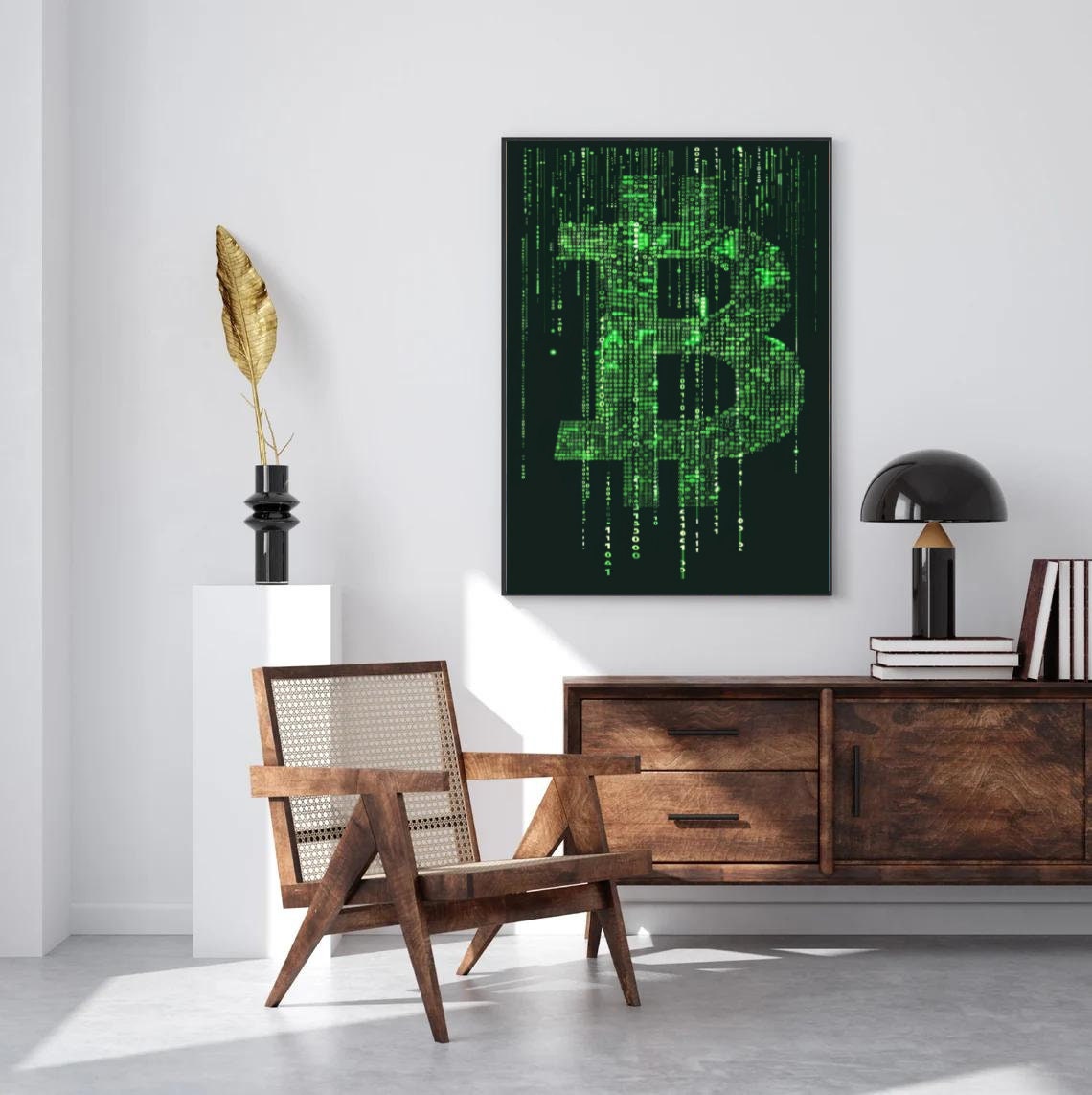 Bitcoin Green Matrix Code Digital Art Crypto Currency Poster - Image 2