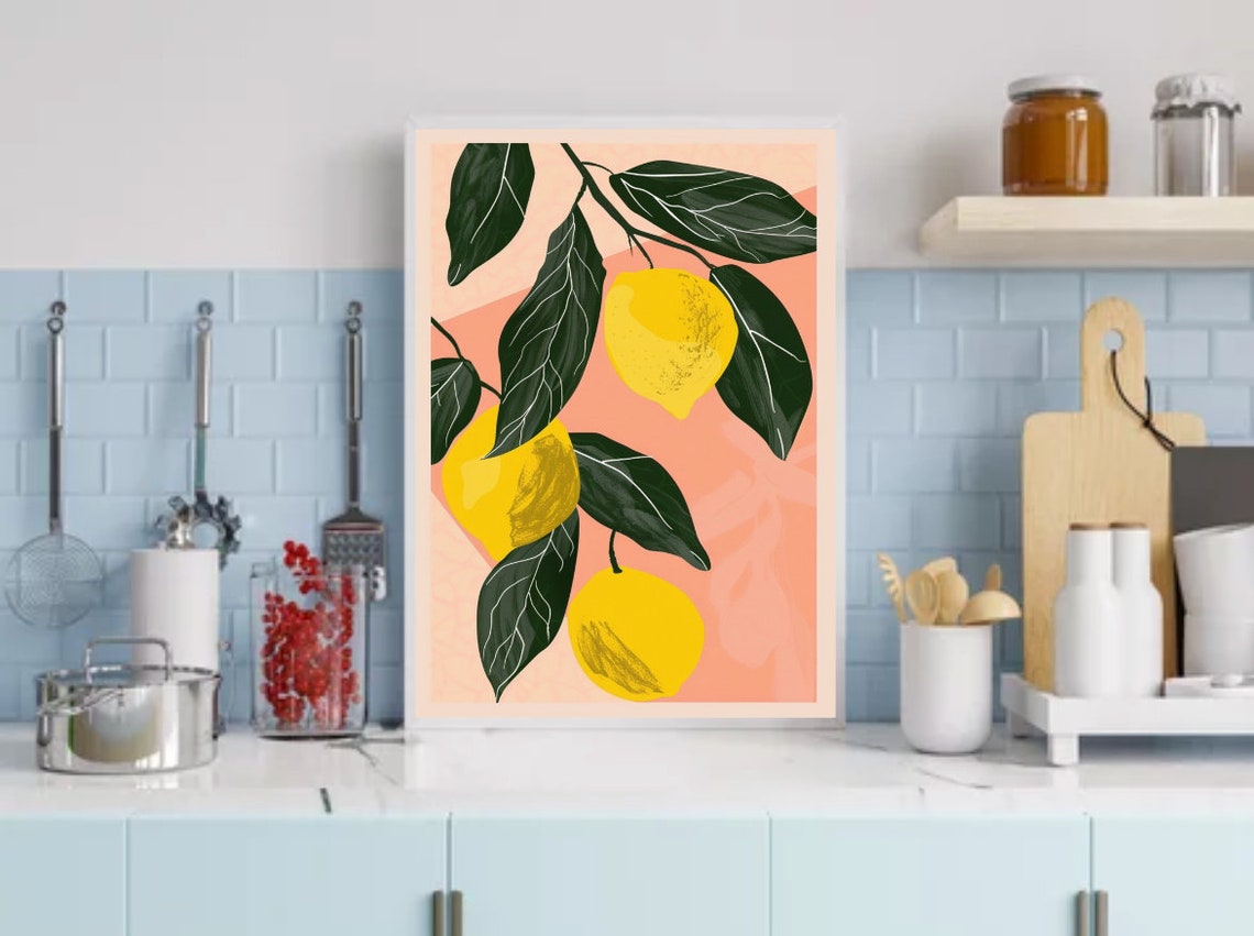 Minimalist Lemon Branch Citrus Fruit Modern Botanical Kitchen Poster - Image 2