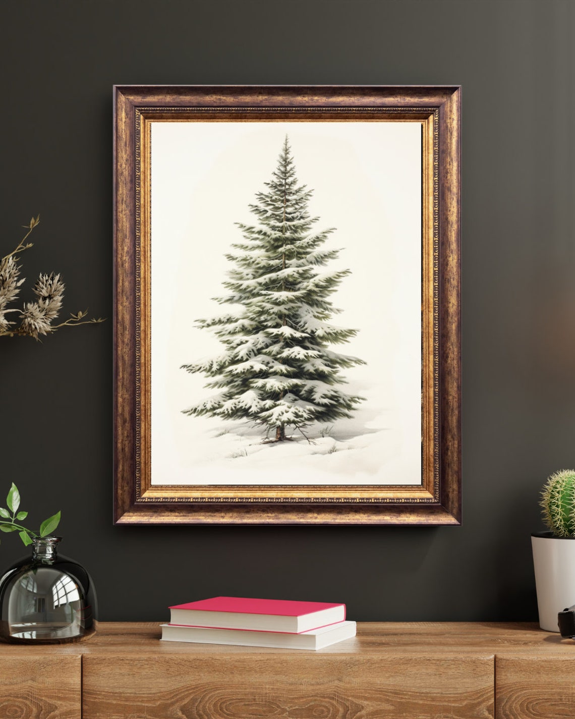 Snow Covered Pine Tree Minimalist Winter Botanical Art Poster - Image 4