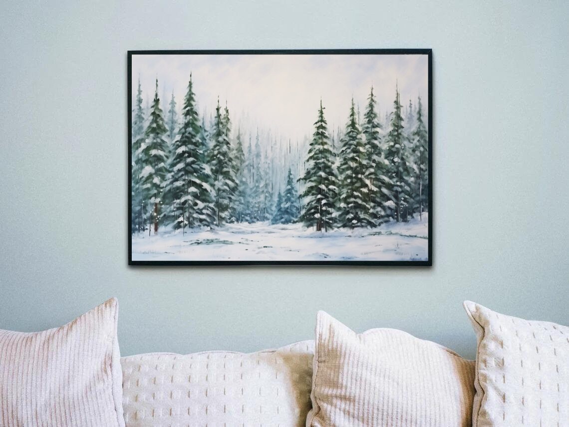 Snowy Pine Forest Bright Winter Morning Landscape Painting Poster - Image 4