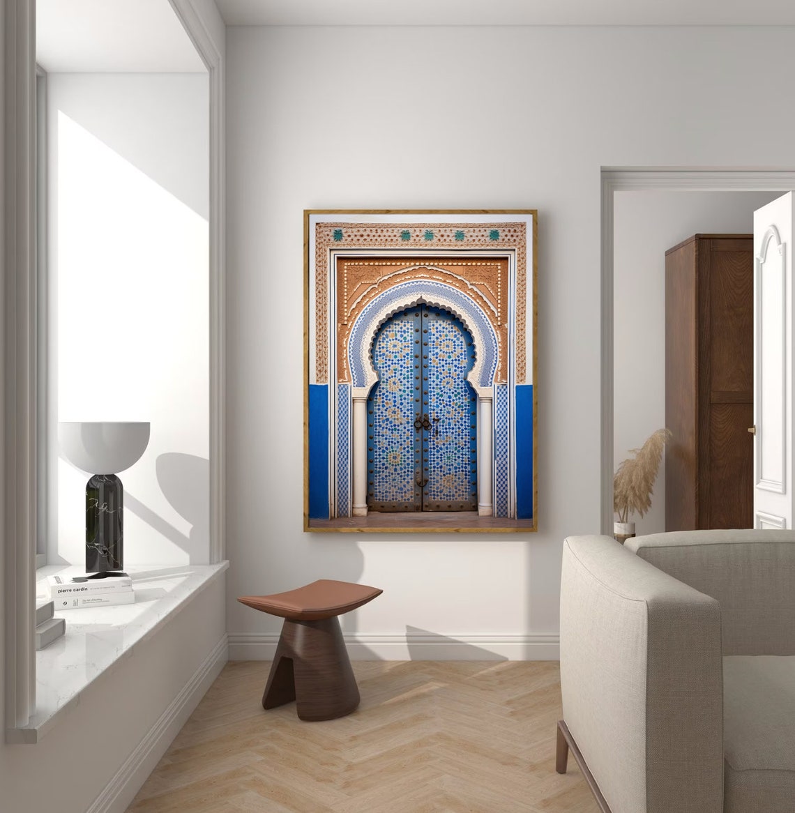 Blue Moroccan Mosaic Tiled Arch Door Travel Photography Art Print - Image 2