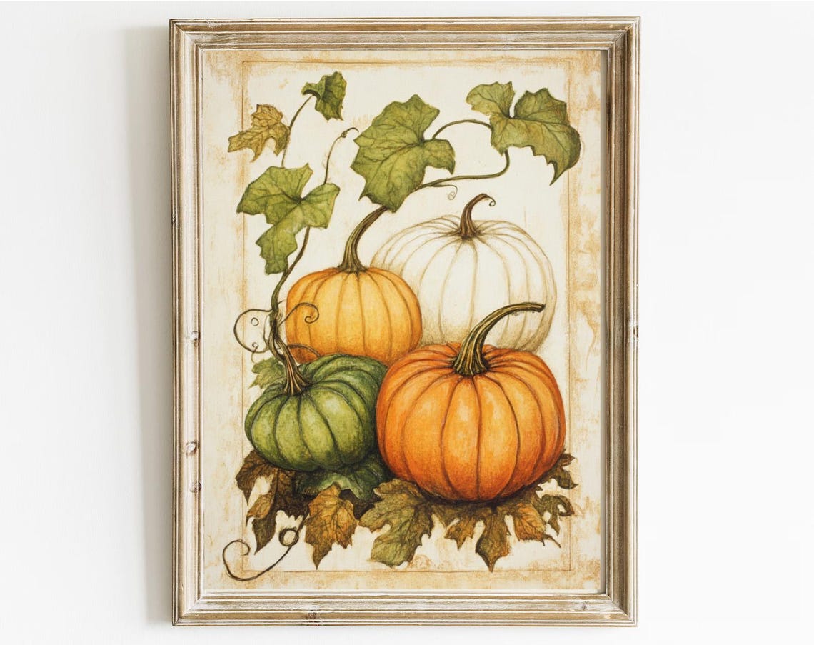 Pumpkin Harvest Botanical Illustration Autumn Gourds Art Poster - Image 2
