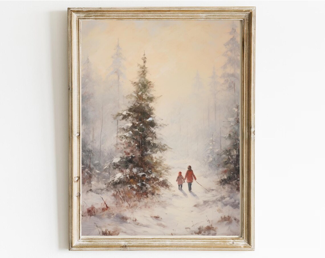 Winter Forest Snow Scene Children Vintage Impressionist Landscape Poster