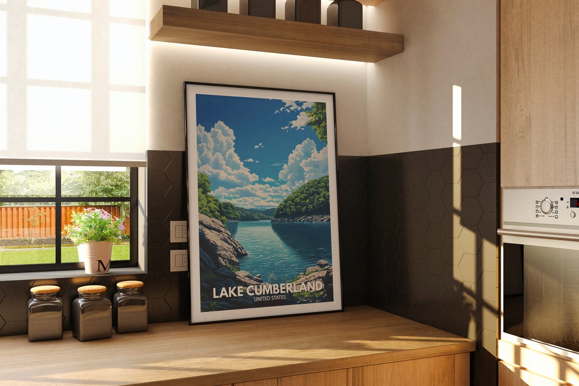 Lake Cumberland Print United States Lake Cumberland Poster United States Travel Poster Lake View Wall Art Decor Holiday Poster - Image 2