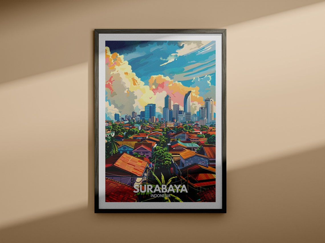 Surabaya Print Indonesia Surabaya Travel Poster Indonesia Travel Poster Indonesia Cityscape Wall Unique City Decor - Image 3