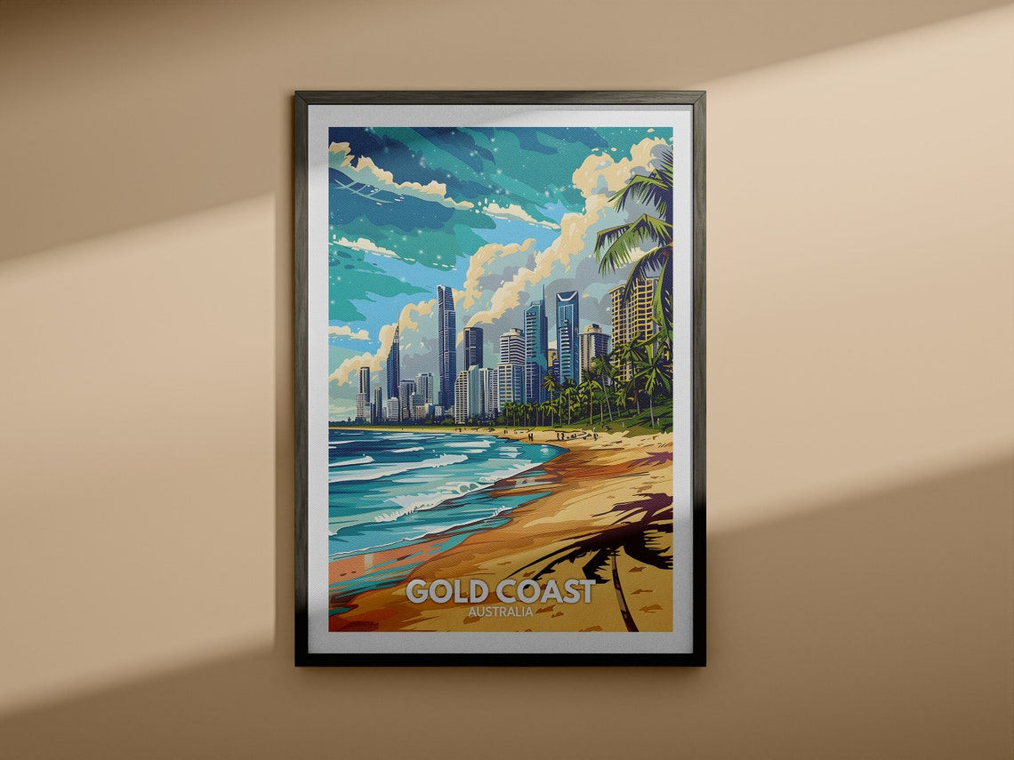 Gold Coast Travel Print Australia Gold Coast Travel Poster Australia Travel Poster Australia Cityscape Wall Art Unique City Art Decor - Image 3