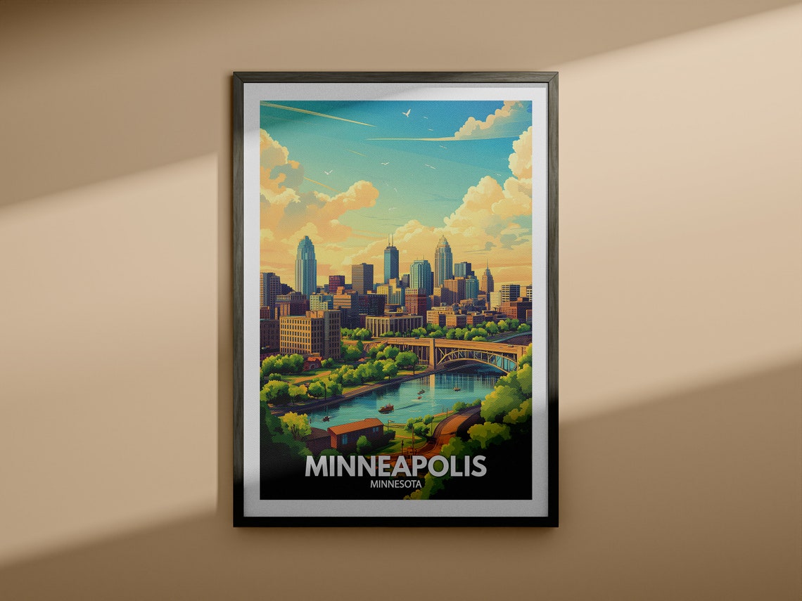 Minneapolis Travel Print Minnesota Minneapolis Travel Poster Minnesota Travel Poster Minnesota Cityscape Wall Art Unique City Decor - Image 3
