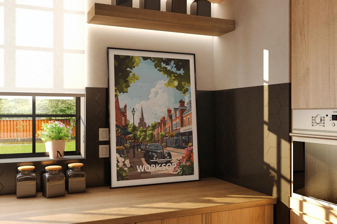 Worksop Travel Print England Worksop Travel Poster England Travel Poster United Kingdom Wall Art British Art Decor - Image 2