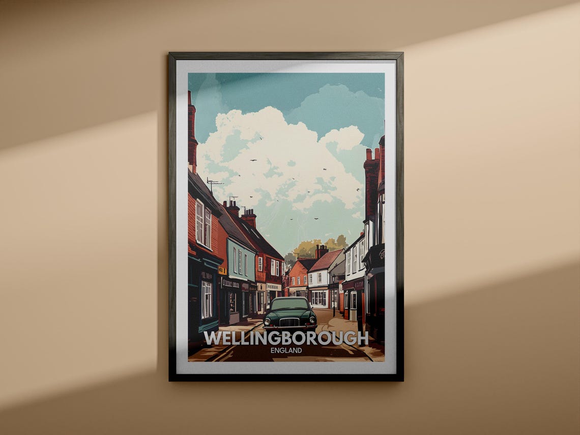 Wellingborough Travel Print England Wellingborough Travel Poster England Travel Poster United Kingdom Wall Art British Art Decor - Image 3