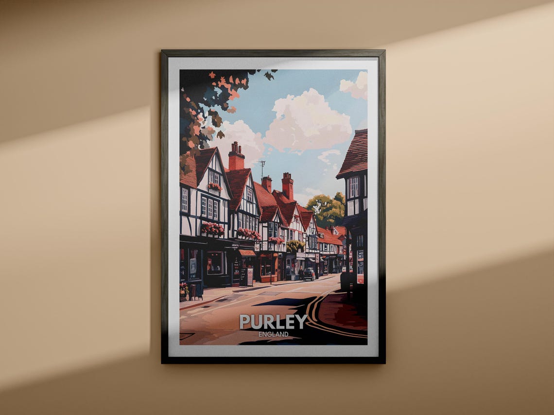 Purley Travel Print England Purley Travel Poster England Travel Poster United Kingdom Wall Art British Art Decor - Image 3