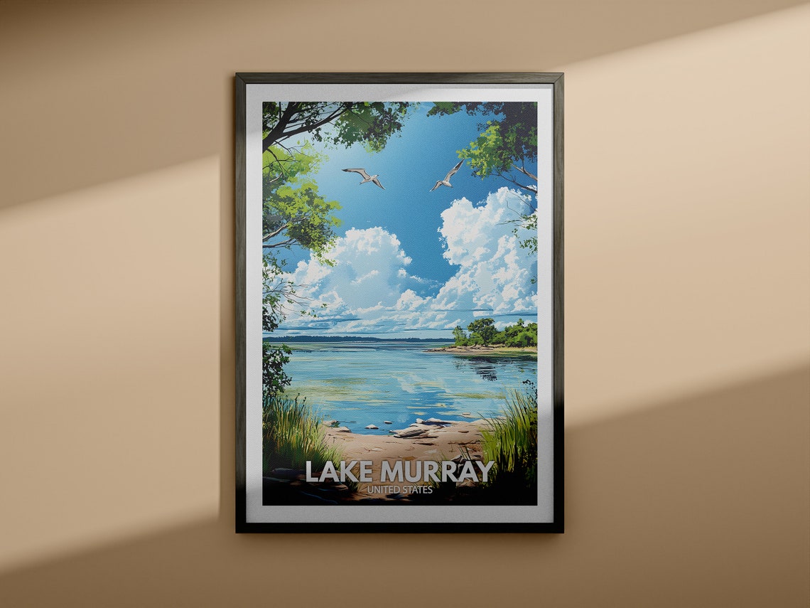 Lake Murray Print United States Lake Murray Poster United States Travel Poster Lake View Wall Art Decor Holiday Poster - Image 3