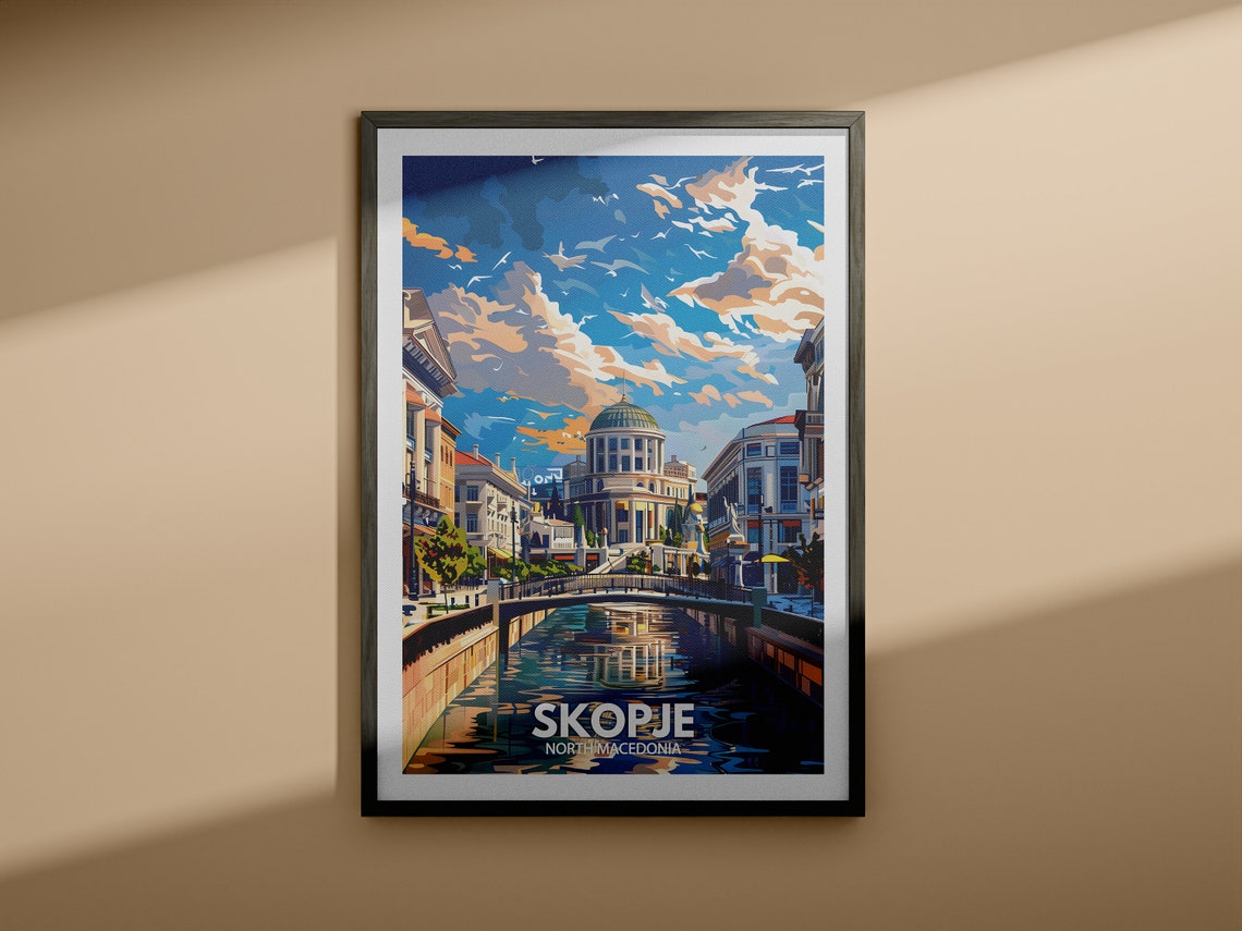 Skopje Travel Print North Macedonia Skopje Poster North Macedonia Poster North Macedonia Cityscape Wall Art Unique City Art Decor - Image 3