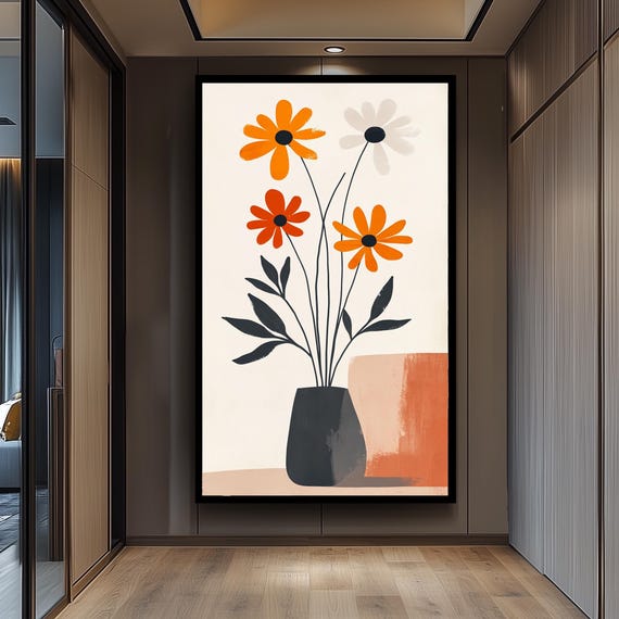 Matisse Inspired Floral Abstract Botanical Wall Art Colorful Modern Decor Vibrant Midcentury Style Artwork For Trendy Contemporary Interiors