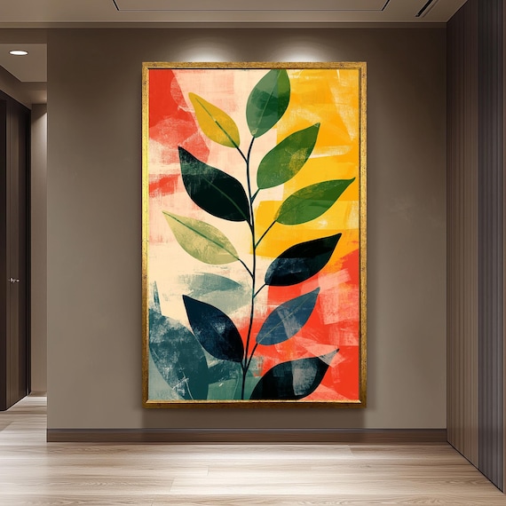 Green Leaves Coral Background Abstract Botanical Plant Poster
