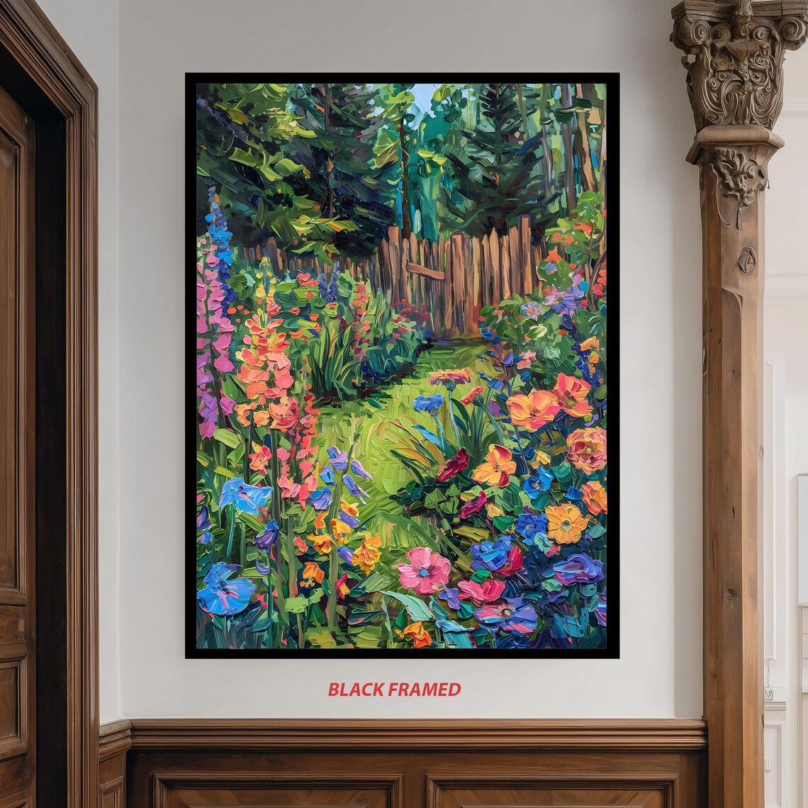 Cottage Garden Flower Pathway Impasto Oil Painting Landscape Poster